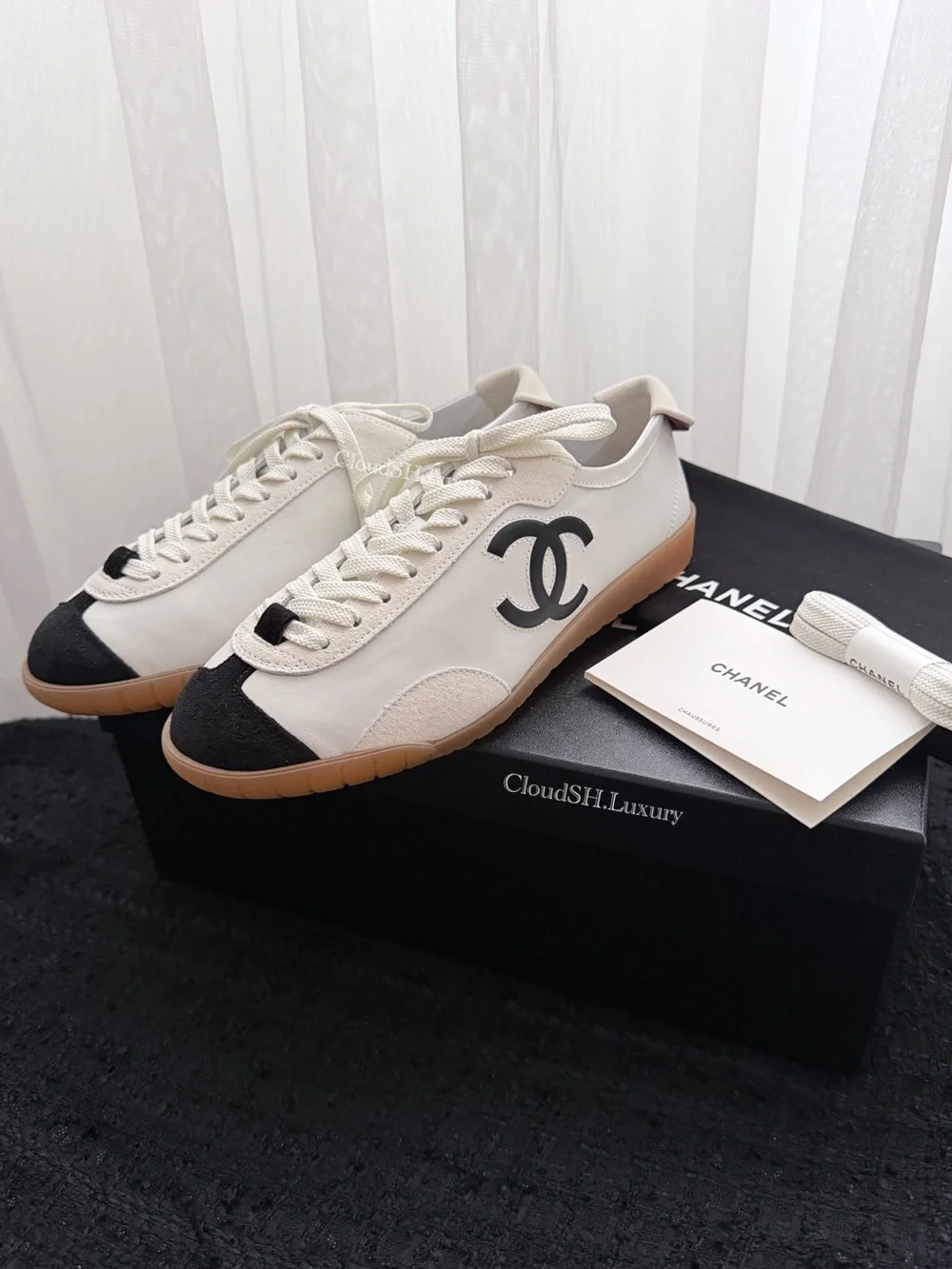 Auth BNIB Chanel CC Logo White Leather Suede Sneakers - Size 38